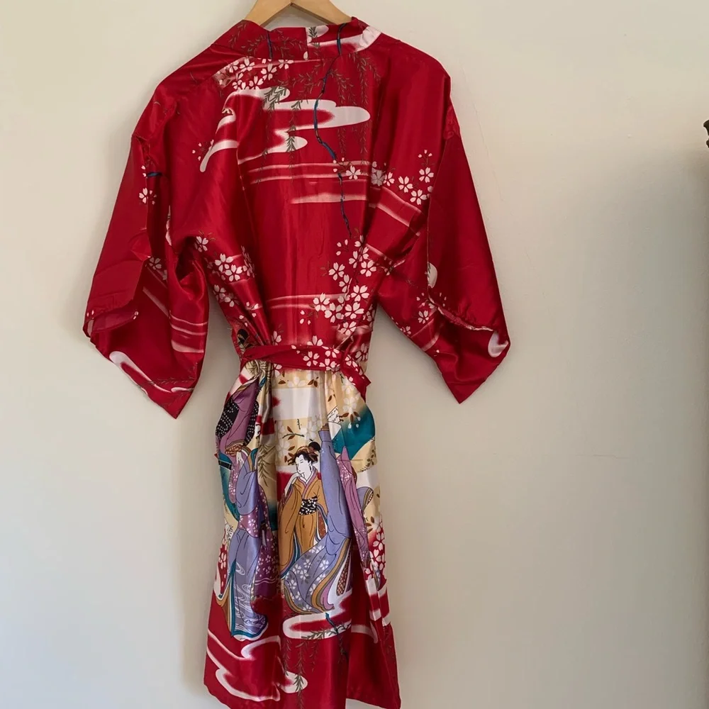 Ichiban red silky kimono style robe one size